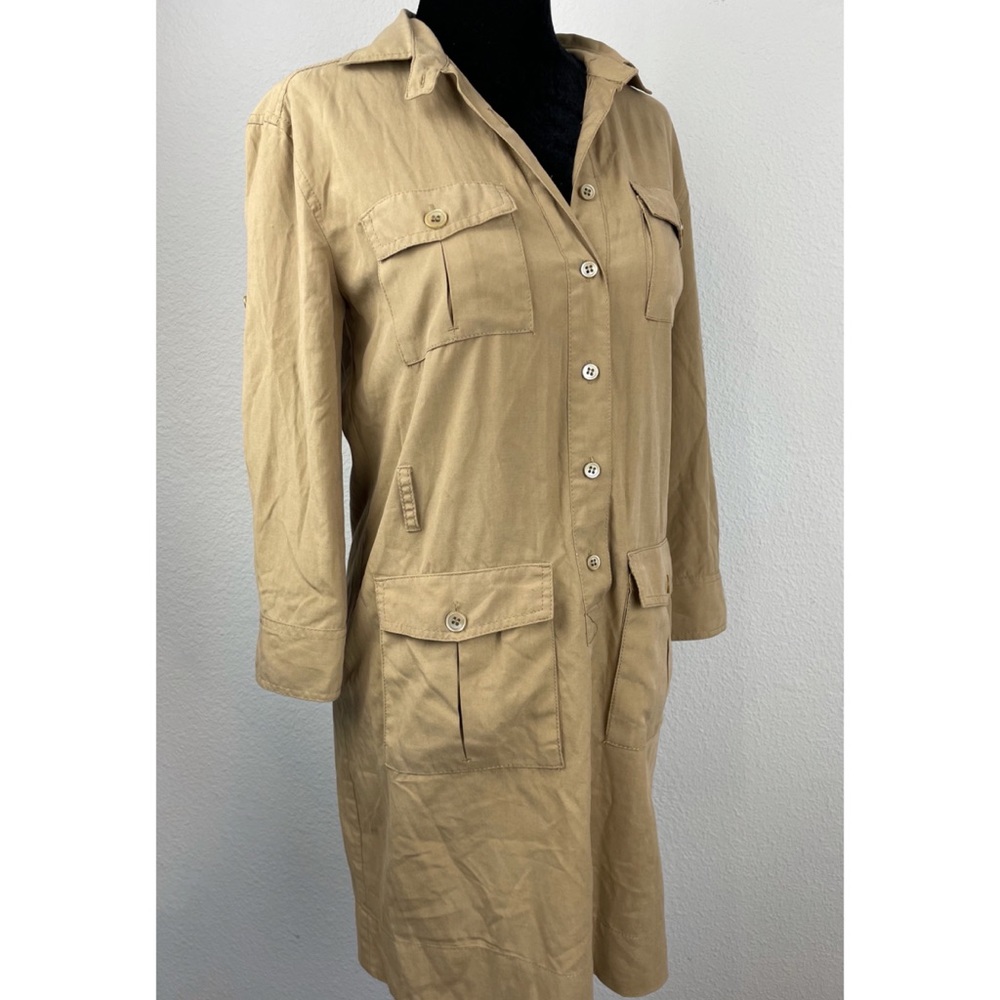 J. CREW • Tan Silk Cargo Shirt Dress, 0P - Picture 14 of 16